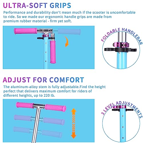 Kids RGB Light Up LED Kick Scooter - Collapsible Portable & Lightweight - Black+Pink