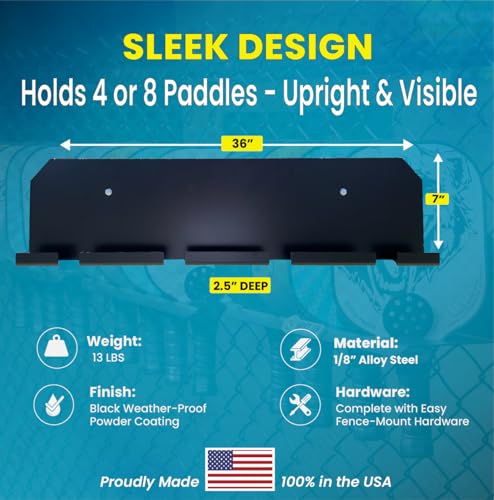 Pickleball Paddle Rack - Holds 4 or 8 Paddles, Heavy-Duty Steel with Weatherproof Coating - Variation 1