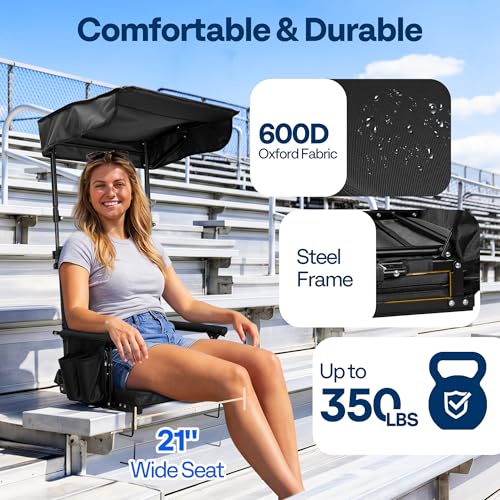 VIVOHOME Black Stadium Seat with Sunshade Canopy & Back Support - Outdoor Sports Chair