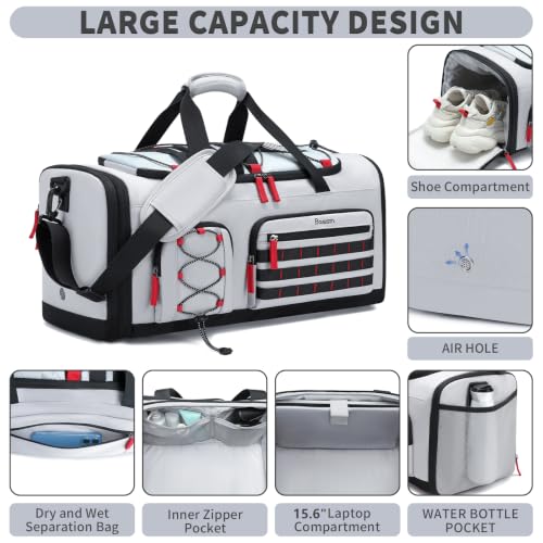 Expandable Gym Duffle Bag for Men & Women 45L-50L Grey Sports Bag