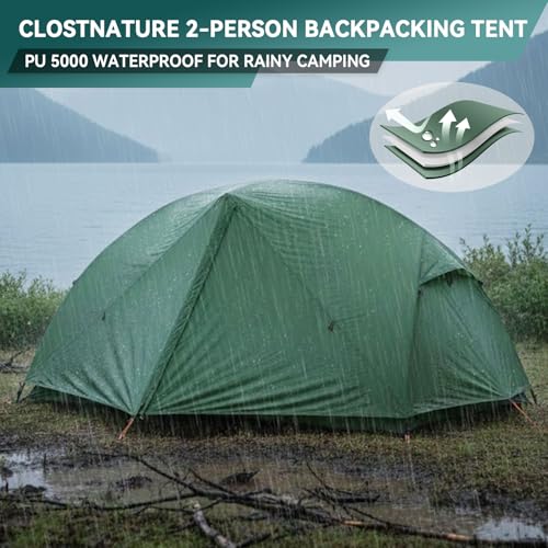 Green 2 Person Lightweight Backpacking Tent with High Headroom - Compact & Waterproof