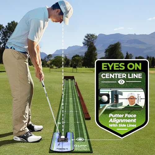 Golfguru Professional Dual-Hole Putting Green Mat with Mirror & Automatic Ball Return - 9.8FT Indoor & Outdoor Practice Mat