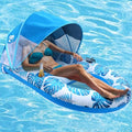 Blue Pool Lounge Float with Canopy - Extra Large Adult Inflatable Float with Cup Holder & Backrest
