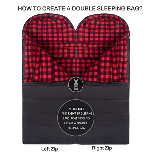 XXL Sleeping Bag for Adults - Cold Weather 30°F Comfort - Black / Right Zip