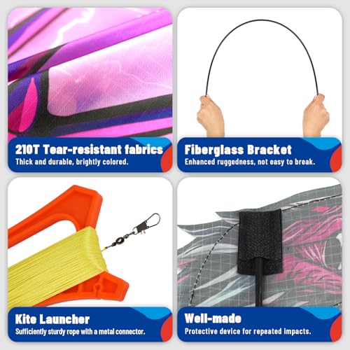 Kids & Adults Complete Purple Kite with Handle & 100ft Line - Easy to Fly for Outdoor Fun