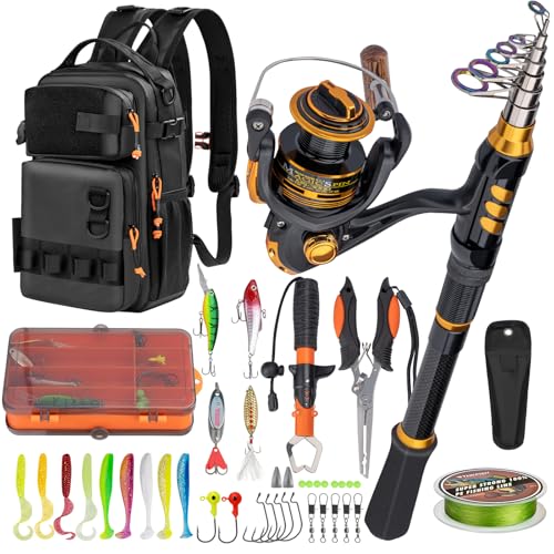 THKFISH 1.8M Telescopic Fishing Rod & Reel Combo with Backpack & Tools Set