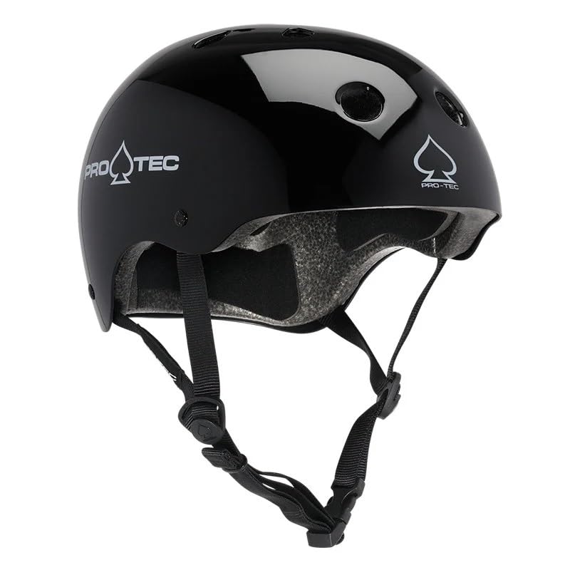Pro-Tec Classic Certified Skateboard Helmet, Ideal for Skateboarding, Bicycling, BMX and Roller Skating, – Medium – Black Gloss