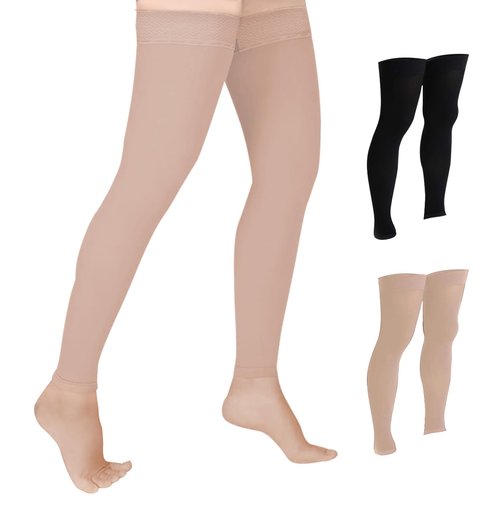Doc Miller Thigh High Compression Socks – Footless 15-20 mmHg Support Hose for Men & Women, No Foot Leg Sleeves for Circulation, Travel, Work, Pregnancy, Daily Wear – 1 Pair