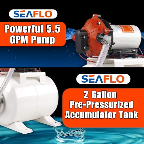 RV Water Pump System with 2 Gallon Accumulator Tank - 12V 5.5 GPM, 60 PSI