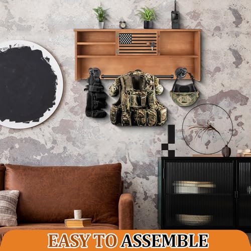 DoubleFill Police Gear Rack with Vest Hanger and Locking Gun Storage - Walnut / Lockers