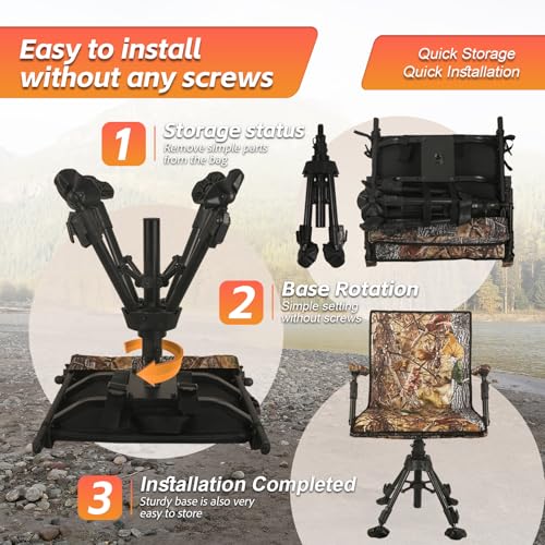 FUNHORUN Camouflage-Black Hunting Chair with Removable Camo Cover, 360° Swivel, Foldable Ground Blind Seat