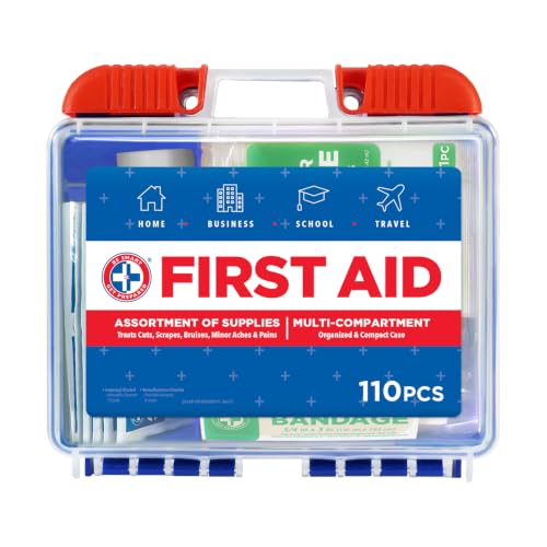 First Aid Kit 110 Pieces - Home, Car, Travel, Family, Compact Case
