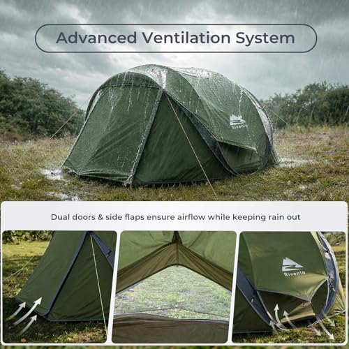 Green 6 Person Pop Up Camping Tent with Skylight & Rainfly - Waterproof, Fast Setup