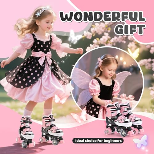 Adjustable Light Up Mermaid Roller Skates for Girls & Boys - Large Youth, Butterfly Design