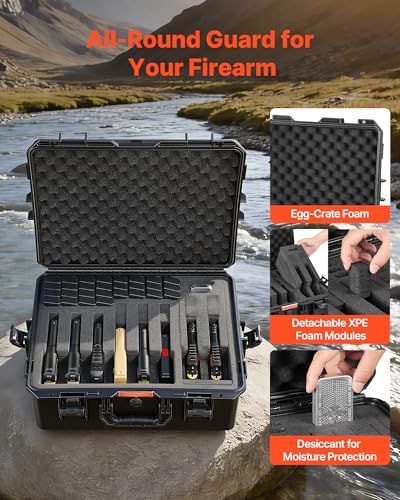 VEVOR Hard Pistol Case for 8 Pistols & 28 Magazines Waterproof TSA Travel Storage