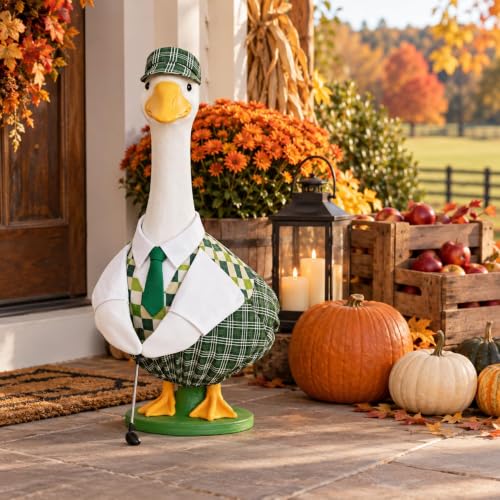 Christmas Golfer Goose Outfit for 23 Inch Porch Goose Statue Golf Clothes with Hat Tie and Club - Golf Variation