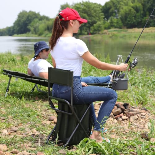 Green Portal Cooler Backpack Chair with Backrest & Folding Stool - Portable Outdoor Seating