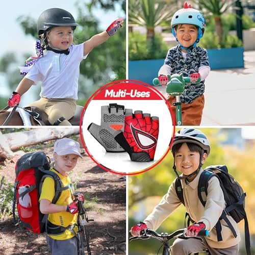 Kids Cycling Gloves Half Finger Non-Slip Red Small 4-6 - Kids Bike Gloves
