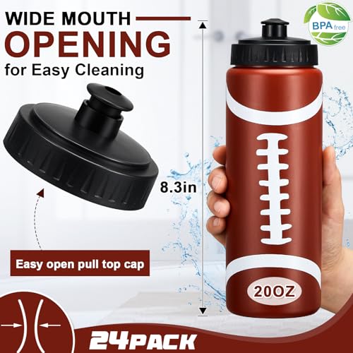 Football Water Bottles Bulk 24 Pack - 20 oz Reusable Sports Squeeze Bottles - Team & Party Favors