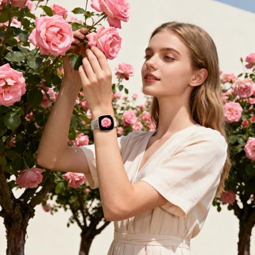 GEAK Floral Design Watch Band for Fitbit Sense/Sense 2/Versa 3/4 - Starlight Nude Flower, Silicone Replacement Wristband for Women & Men