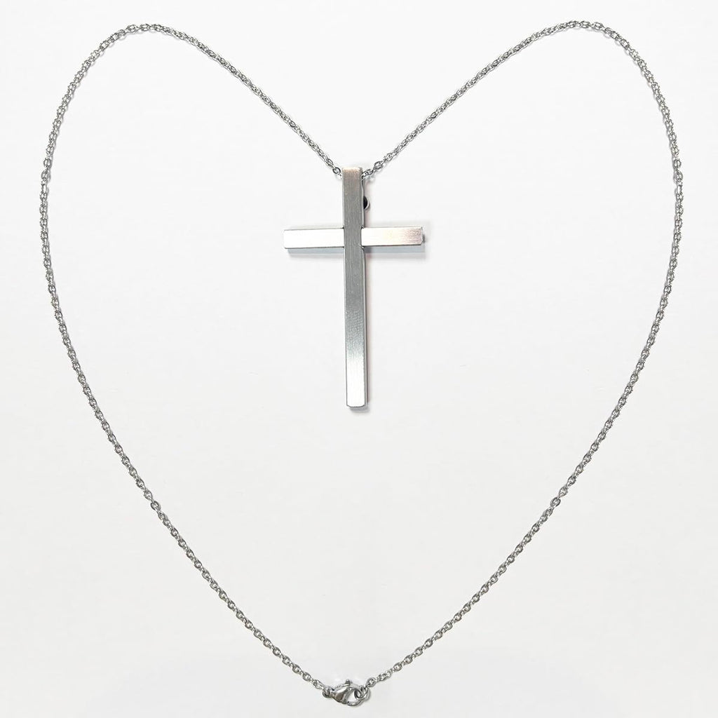 Self Defense Cross Necklace, 21 inch Chain, Stainless Steel Hidden Protection Tool with Safety Lock