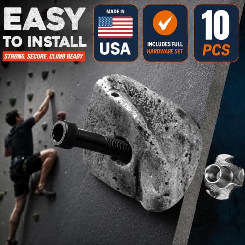 10 pcs Natural Gray Rock Climbing Holds Set for Indoor & Outdoor Walls - Made in USA