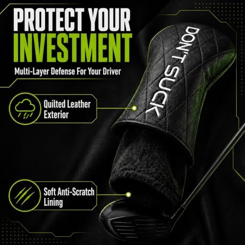Don't Suck Driver Headcover - Black Leather Golf Club Cover - Funny Golf Gift