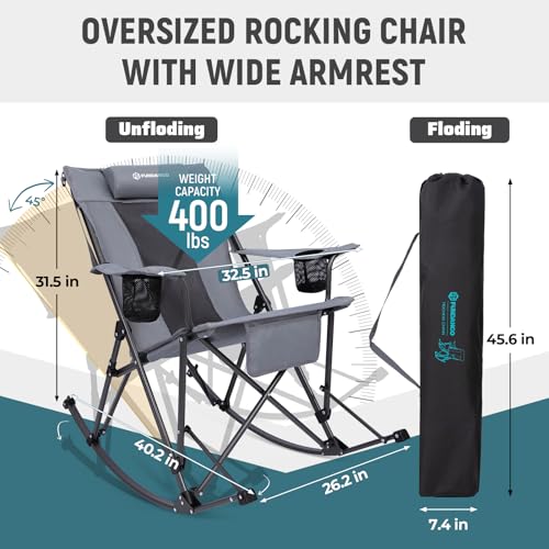 FUNDANGO Grey Rockease-1 Pack Oversized Rocking Camping Chair for Adults, 440Lbs