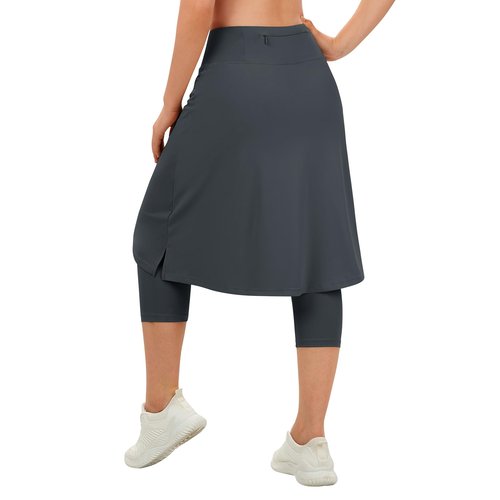 beroy Skirt with Capri Leggings for Woman Modest Workout Knee Length Skorts with Pockets Athletic Golf Tennis Yoga Skirts Grey XL
