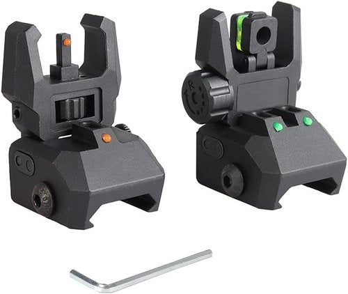 Fiber Optic Sights - Flip-Up Front & Rear Backup Sights with Green/Red Optics | Durable Black Polymer