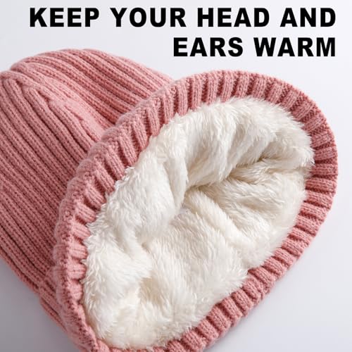 Winter Beanie Hat for Men and Women - Thick Thermal Plush Lined Knit Cap - Gray, White, Pink - One Size