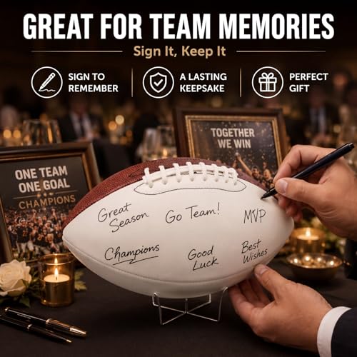 Hiboom Autograph Football Set with Stand - White Brown, Size 9, 8 Pack