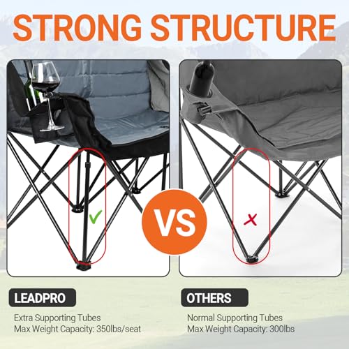 Leadpro 700LBS Heavy Duty Double Camping Loveseat Chair - Black Grey