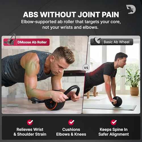 Black DMoose Ab Wheel Roller with Elbow Support & Knee Pads for Core Workout