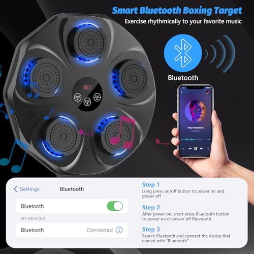 Black TGLLM Music Boxing Machine with Gloves, Wall-Mounted Interactive Punching Trainer for Adults & Kids, 9 Modes & Bluetooth