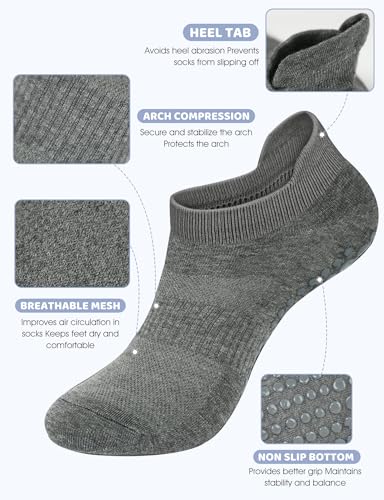 Large 6 Pairs Grip Socks for Women Men Non Slip Yoga Pilates Barre Hospital Socks - Black