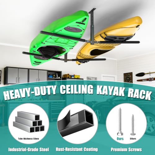 EVERHANGER 62-Inch Adjustable Ceiling Kayak Storage Rack for Garage - Supports 2 Kayaks