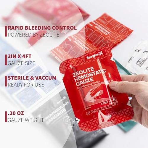 Hemostatic Gauze 3x4ft - Trauma Kit Quick Blood Clotting, 5 Pack - Emergency First Aid Supplies