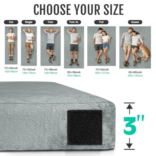 Gaialoop Memory Foam Camping Mattress 3 Inch Space Gray Cot Size 72x24
