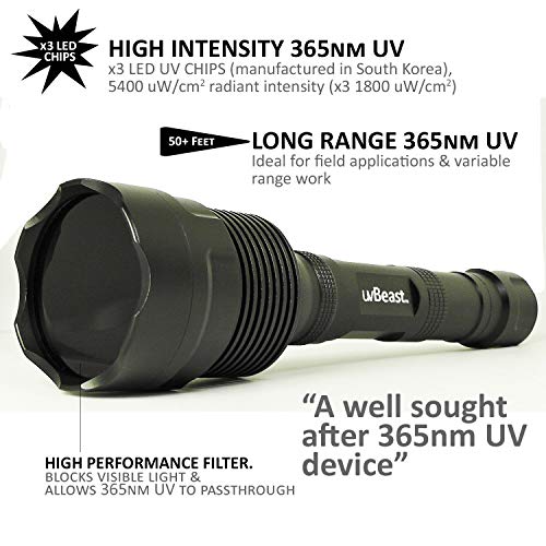 High Power UV Flashlight 365nm Long Range Black Light - Professional Grade