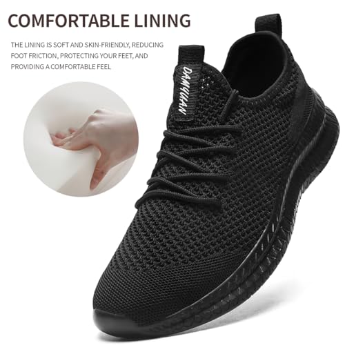 Women's All Black Non-Slip Lightweight Walking Tennis Shoes - Size 8