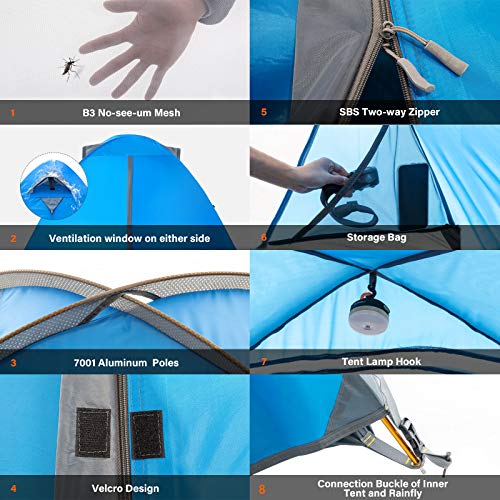 BISINNA 4-Person Blue Camping Tent Waterproof Lightweight Family Tent