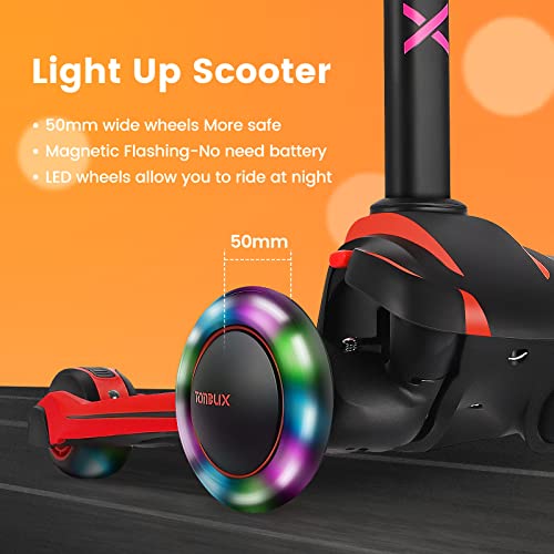 Kids Scooter with Light Up 3 Wheels & Adjustable Handlebar - Red