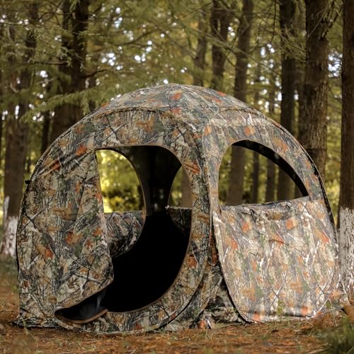 Lenotos 1012 Pop-Up Hunting Blind with 270° See-Through Windows, 1-2 Person, Lightweight, Packable, for Deer & Turkey Hunting