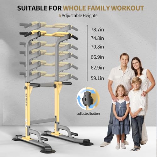 Yellow Pull-Up Dip Station, 350LBS Weight Capacity, Adjustable Home Gym Equipment