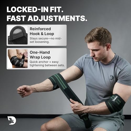 Green Stripes 40-Inch Adjustable Elbow Wraps for Weightlifting & Gym Support