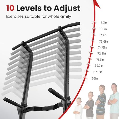 Black Free Standing Pull Up Bar with Dip Station & Adjustable Height - Heavy Duty Fitness Equipment