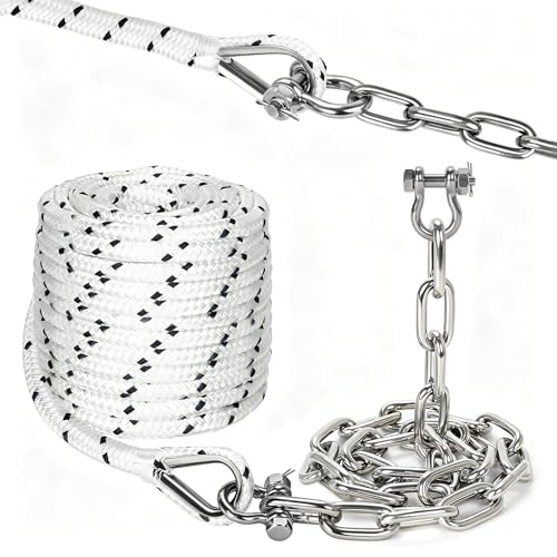 Boat Anchor Rope & Chain Kit - 1/2" x 200 ft Double Braided Nylon with 316 Stainless Steel Chain and Hardware