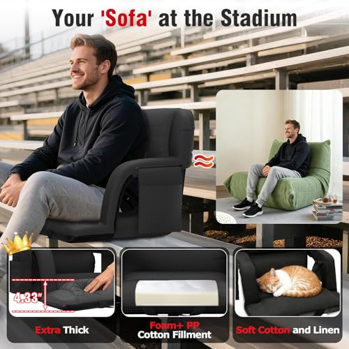 Black Suteck Stadium Seat with Back Support 23" Wide, Portable Bleacher Chair