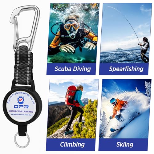 Scuba Diving Retractable Gear Tether with Stainless Steel Snap Hook and Key Ring